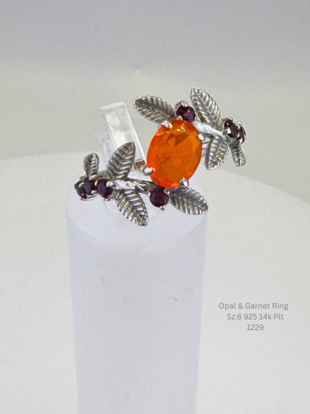 Natural Orange Opal Garnet Ring Size 8 925 Sterling Silver 14K Gold Plated Flora
